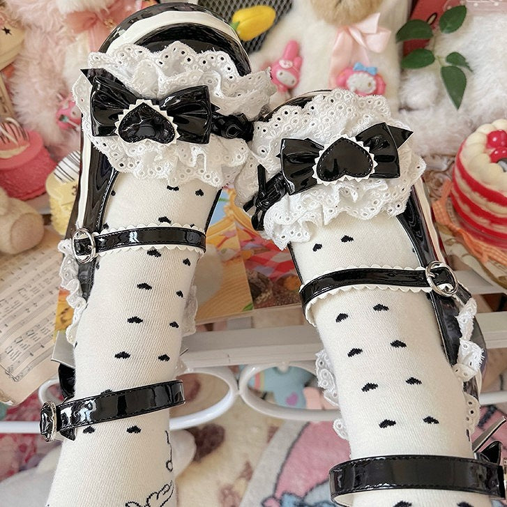 Lolita Sweet Jane Lace Mary Bow Shoes Trim Black with Accents Platform
