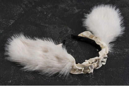 ホワイトハンドメイドスタッドディテールプラッシュバニーイヤーフリルKC