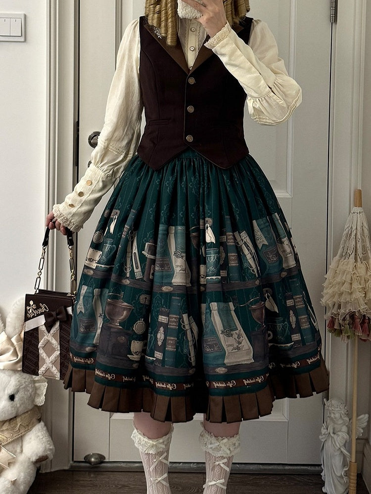 Brown Lapel Collar Coffee Cup Embroidery Striped Elegant Waistcoat - Dream Whale