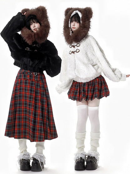 Black Bear Ears Hooded Plush Coat