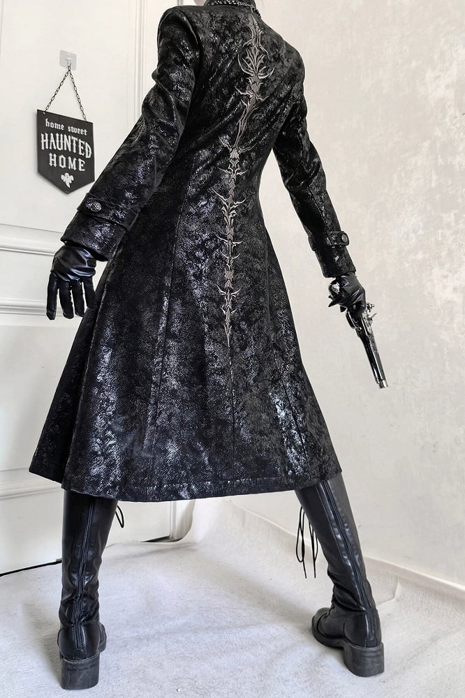 Spine Coat Ouji Collar Versatile Gothic Black Lizard Embroidery Fashion Back with