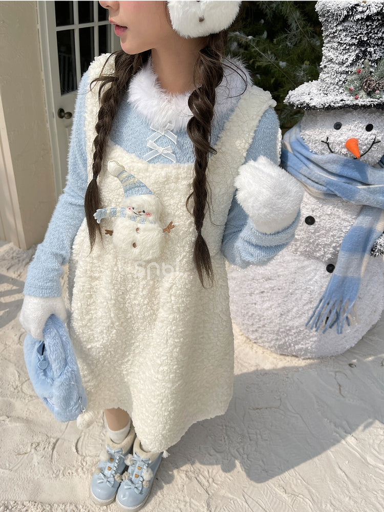 Süßes, mit Schneemann verziertes weißes Plüsch-Overallkleid