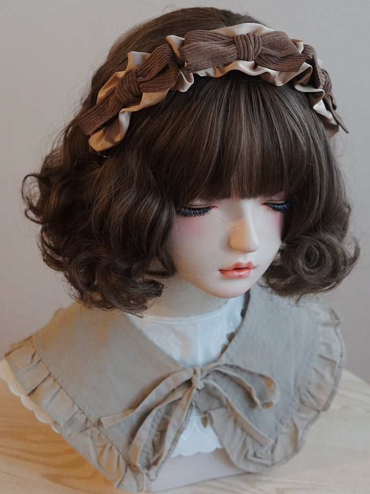 リボン結びのトリム、フリルディテール、KCブラウン