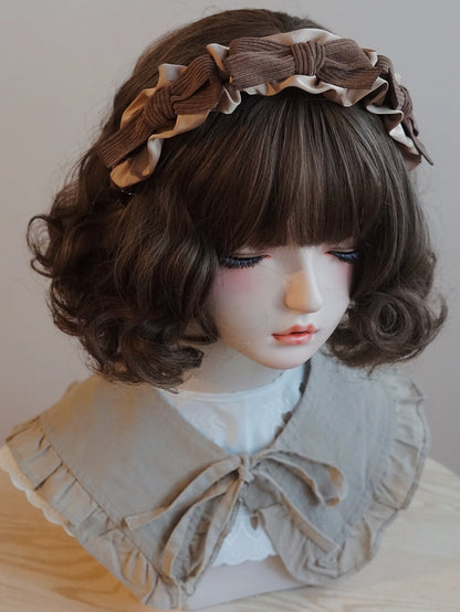 リボン結びのトリム、フリルディテール、KCブラウン