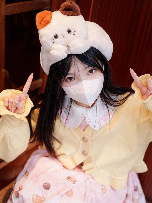 White Cute Kitty  Plush Hat