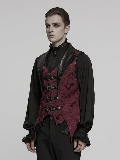 Lapel Jacquard Black Red Gothic Vest Men's