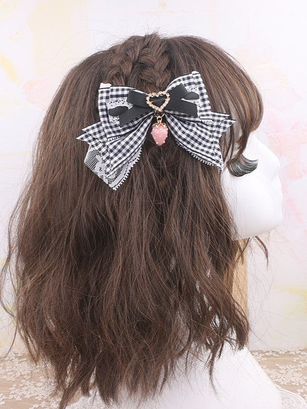 3 Color Strawberry Jirai Kei Hairclip Options Bowknot Charm