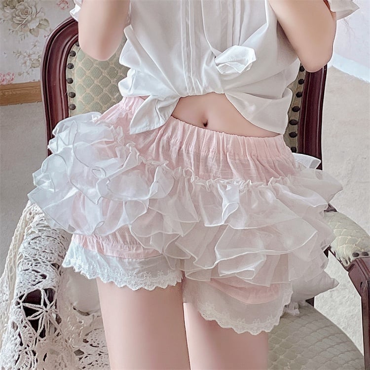 Multi-Layer Pink Ruffle Lolita Puffy Bloomers