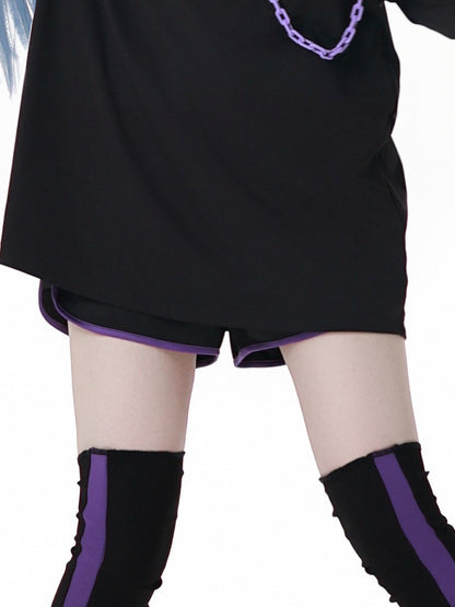 und lila elastische Taille Sportshorts Schwarz