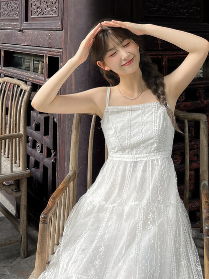 Lace Slip Dress Length White High Waist Ankle