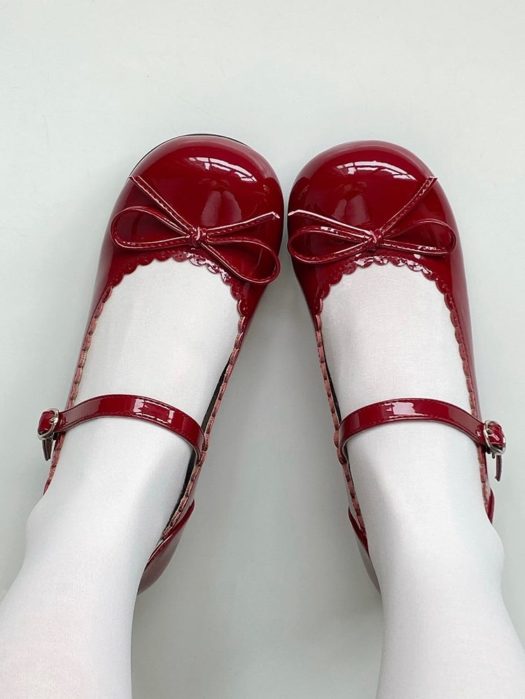 Lolita Heeled Sweet Snap Wine 3cm Bow - Fastener Accents Janes Mary Red