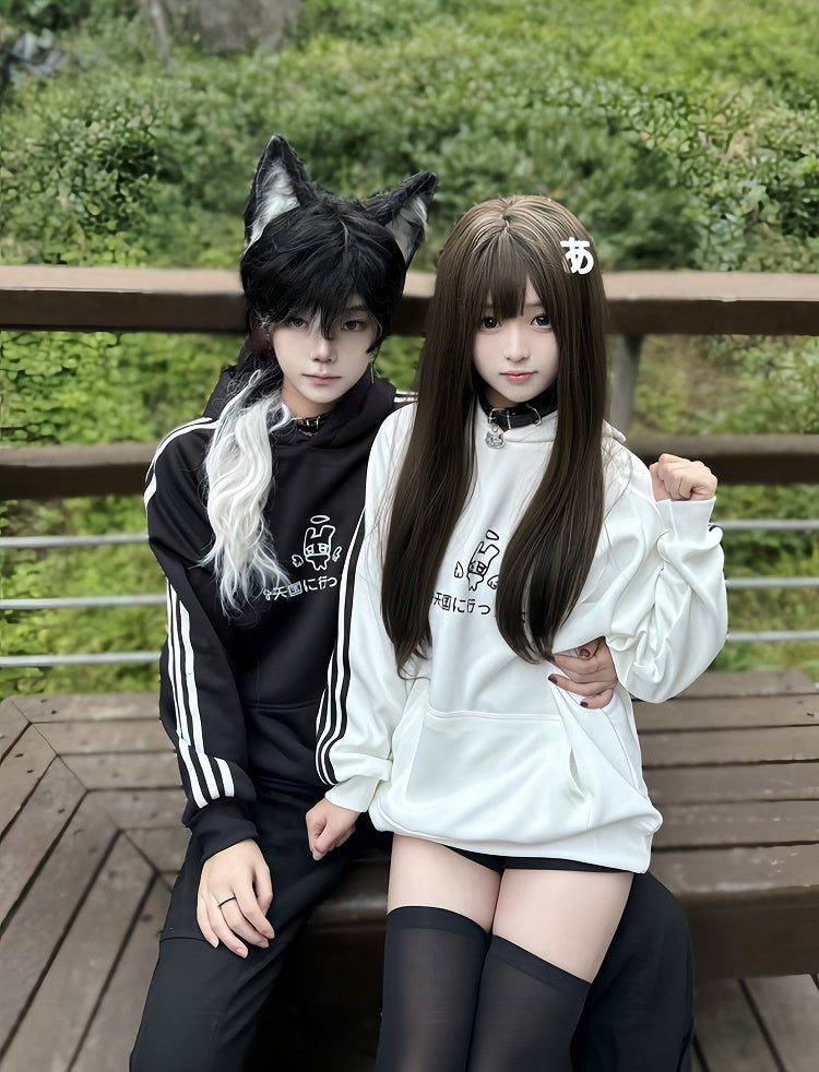 Design with Stripe White Angel Wing Hoodie Print Back