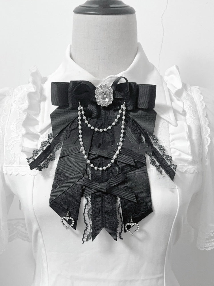 Jirai Chains Bib-Style Black Beaded with Kei Tie Bow Delicate
