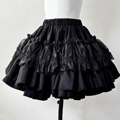 Black Gothic Lolita Tiered Ruffle Puffy Skirt