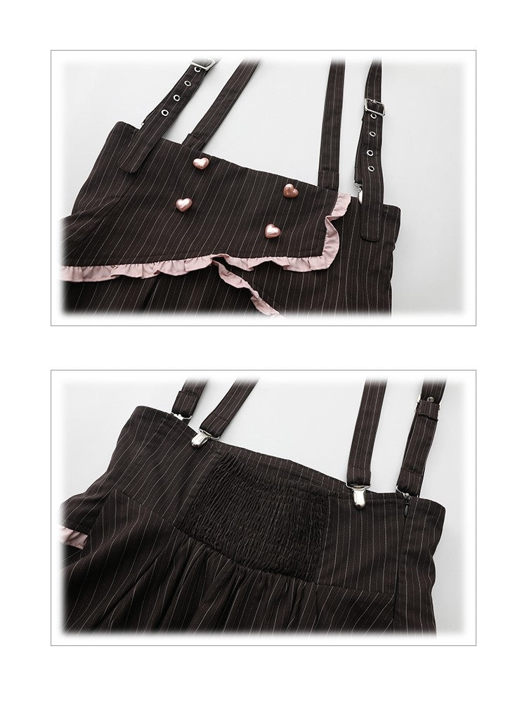 Elastic Size with Set: Straps Trim Black Striped Waist Skirt Adjustable Overall Ruffled Bloomers Plus