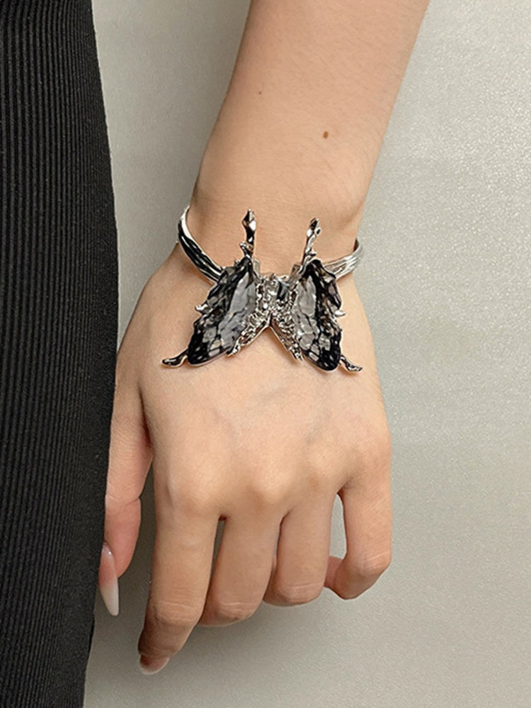 Black Blue Rhinestone Butterfly Bracelet
