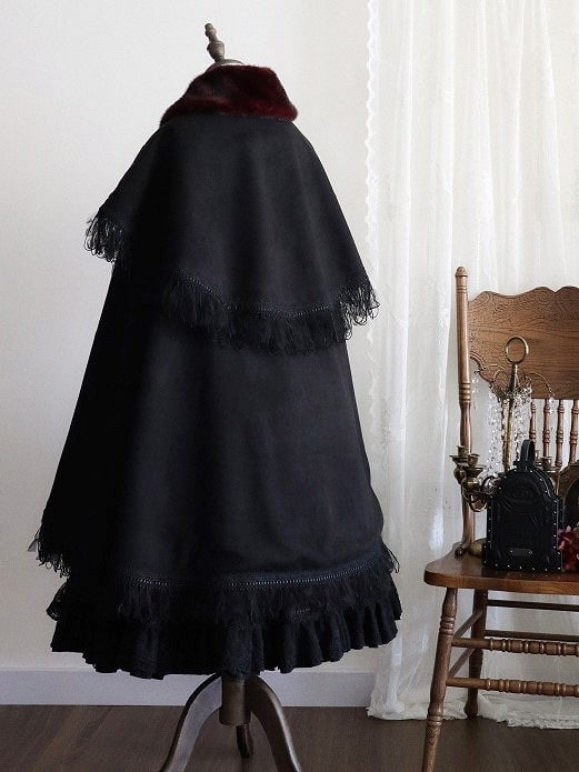 Trim Distress and Red Cape Fur Black Lolita Collar with Gothic Faux