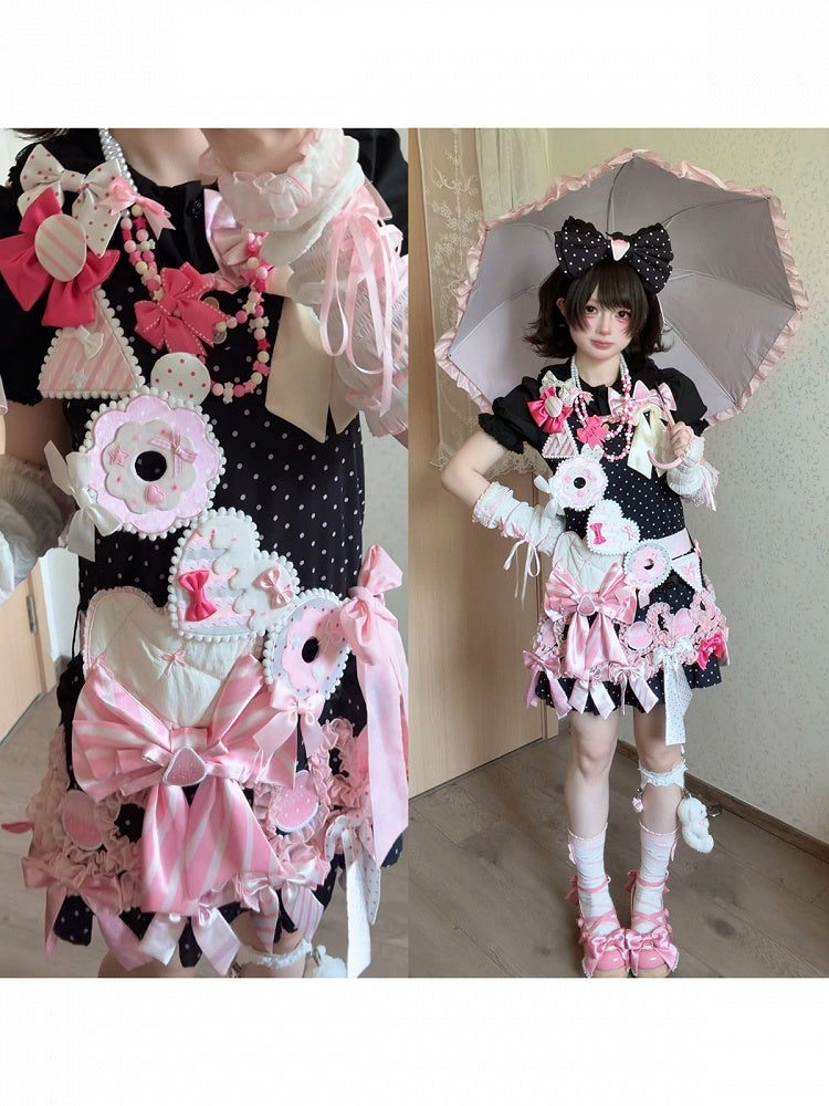 Heart Sash with Bow Details in Pink and White - sedef