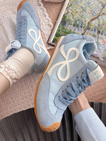 Blue Lace-up Bowknot Ties Sneakers Design Front