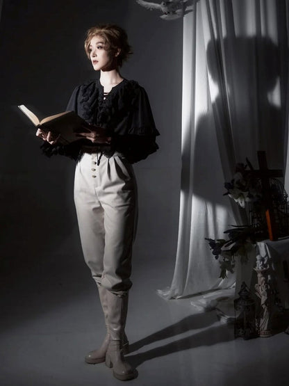 Button Ouji High-Waisted Lolita Details with Pants Beige