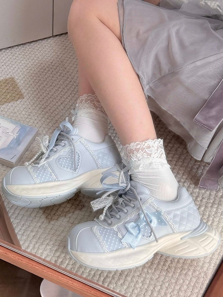 Accents - Lolita Blue Lace Sweet Platform Sneakers