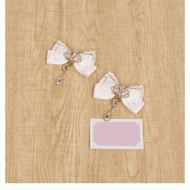 Celestial Collection Moon Options Jirai Kei Bowknot Hairclips with Beaded Chain Gemstone Star 5 Color