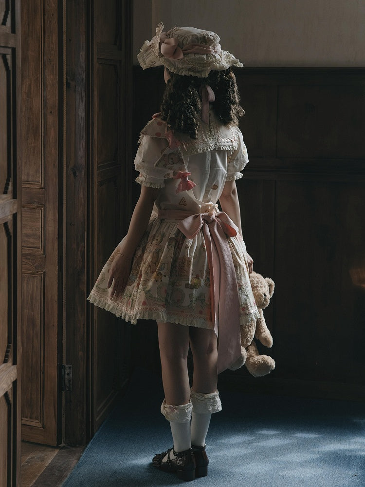 Decorated Pink Creamy Bow Hat Sweet Lolita