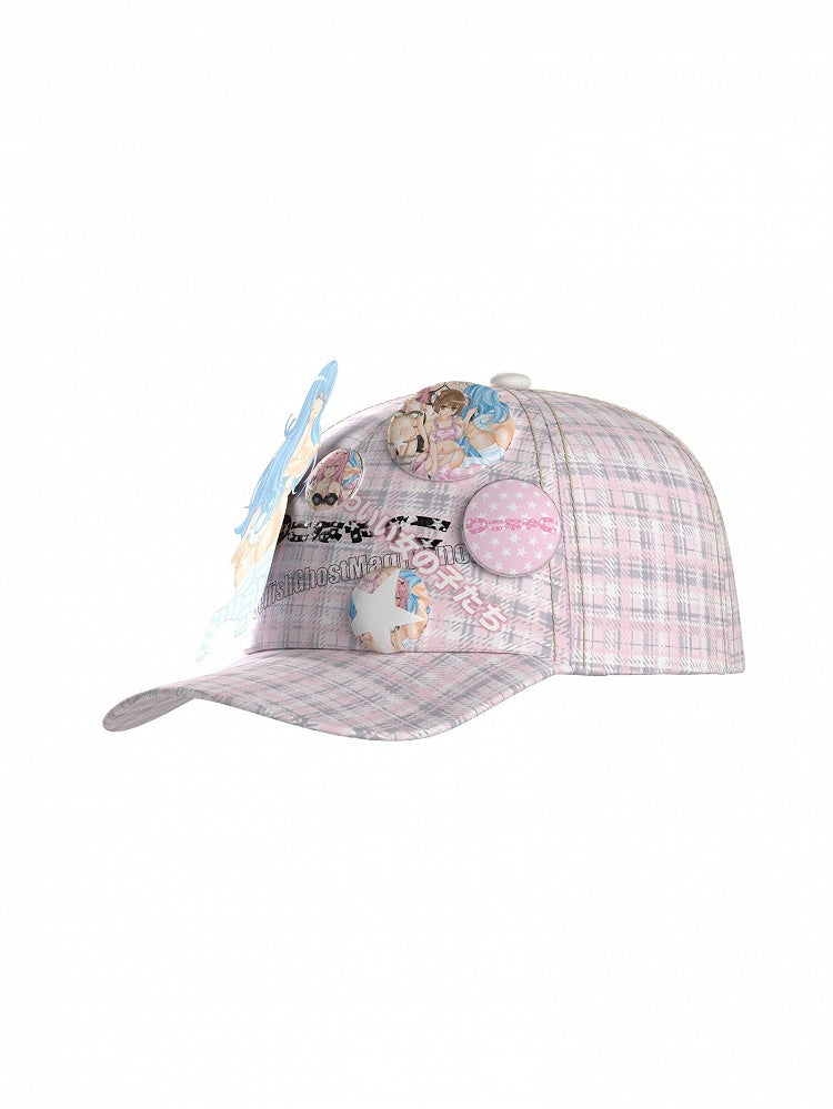 Adjustable Fashion Pink Plaid  Hat Gyaru Cap