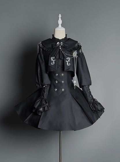 Black Lolita with Buttons Gothic Under Silver-tone Bust Dress