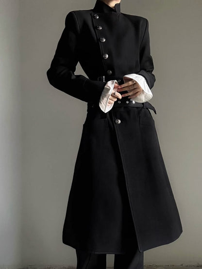 Wear Collar Ouji with Convertible Versatile - Black Open Trench or Coat Lolita Cinched