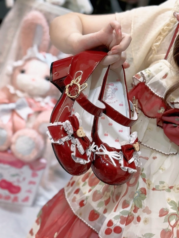 Wine Red Bunny Snap Mary Jane Shoes by Cherry Bunny