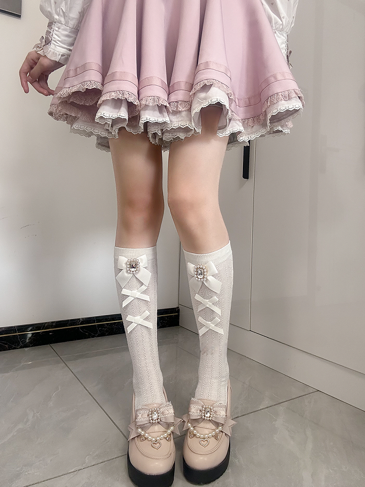 with Square 6 Jirai Rhinestone Socks Decoration Bow Calf Kei Colors