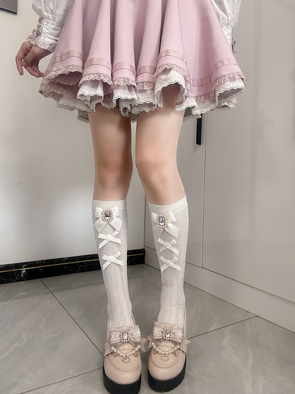 with Square 6 Jirai Rhinestone Socks Decoration Bow Calf Kei Colors