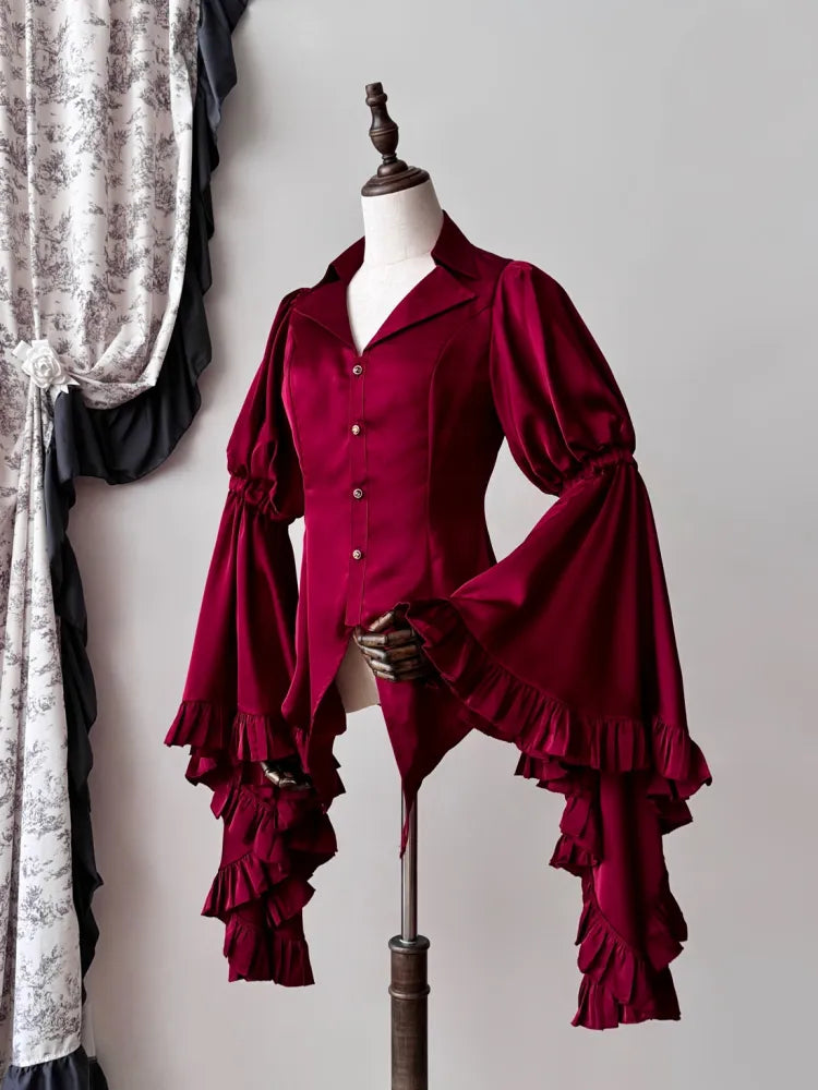 Red Long Bell Sleeves Gothic Shirt