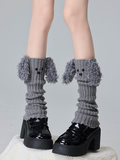 Kaffee/Grau/Weiß/Schwarz Niedliche gestrickte Beinwärmer in Welpenform