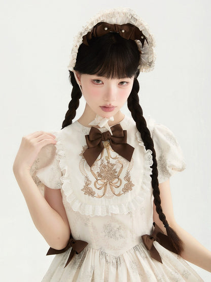 Accents and Bow Lolita Bonnet Bead Green Blue/Brown/White/Olive with