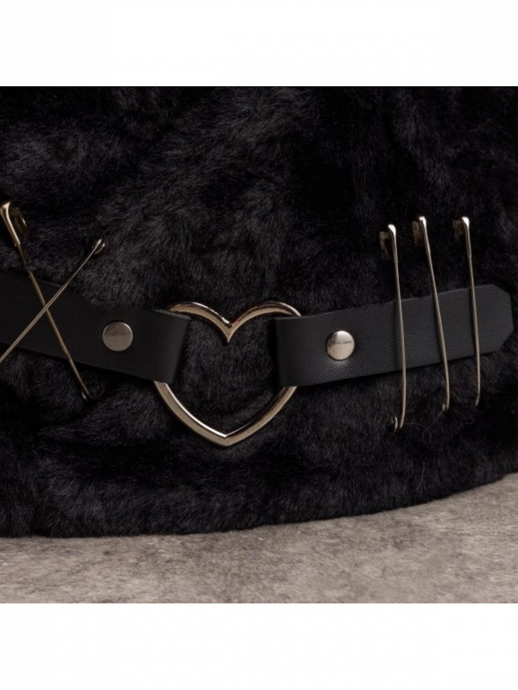 Black Punk Plush Cat Ear Hat with Metal Buckle - Strange Sugar