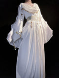 Greek-inspired White Lolita Gold Chiffon Corset Dress + Belt with Accents Embroidered