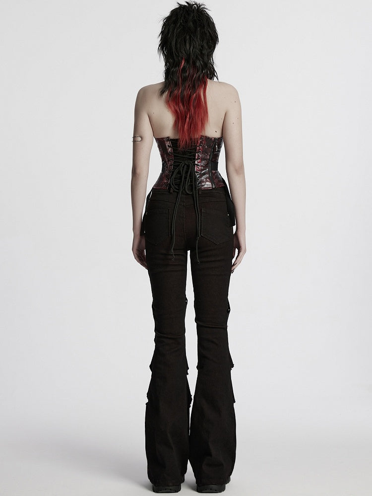 Top Red Black Punk Drawstring Tube