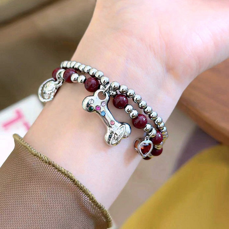 ホワイト/ブラック/レッド サトゥルナンド ボーンチャーム ビーズブレスレット