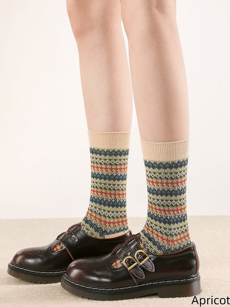 Colors Socks 4 Pattern Striped Maillard Cotton Style
