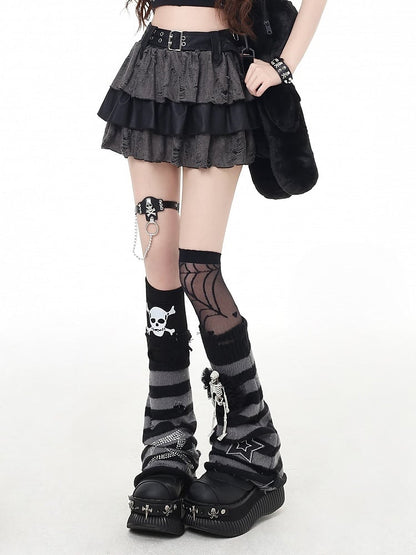 Tiered Skirt Gray Distressed Holes Lined