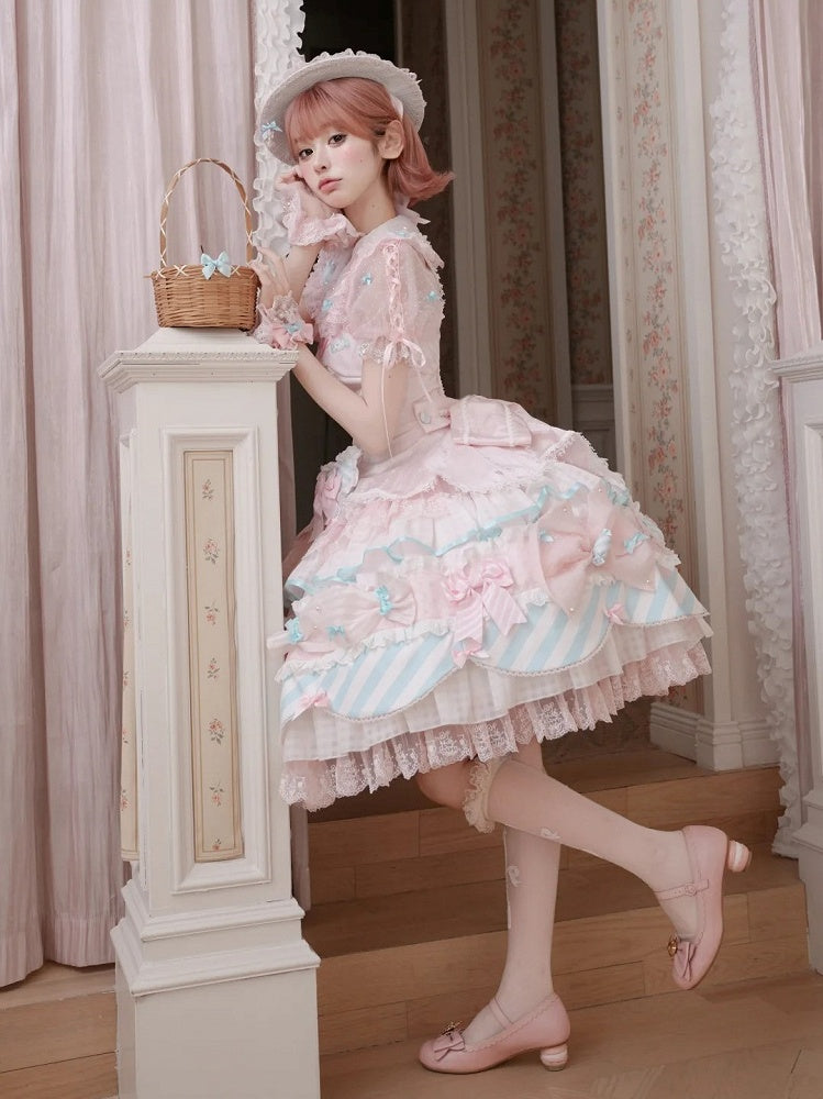 Pink & Blue Sweet Candy-themed Lolita JSK Dress - Meng Fu Zi