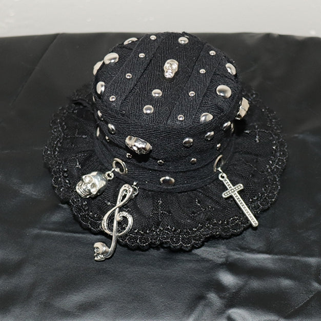 Punk Skeleton Mini Black And Hat Cross Note Musical Charm