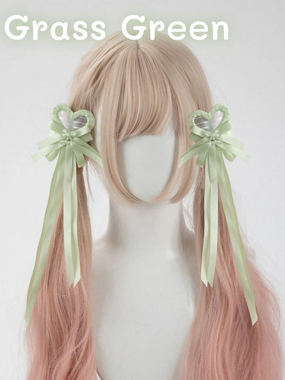 Multi-Color Bow Clip Hair Heart Pairs