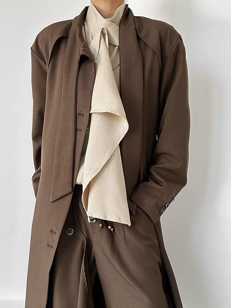 Button Sleeve Long Extended Stand with Shirt Unisex Collar Khaki