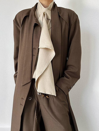 Button Sleeve Long Extended Stand with Shirt Unisex Collar Khaki