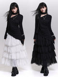 Length Tea Trim Chiffon Blue Mesh with White/Black/Light Tiered Lace Skirt