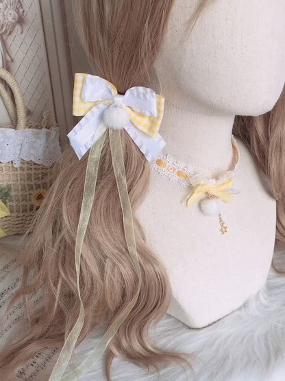 Size Yellow Pom-Pom Options Lolita Bowknot 2 Hairclip With