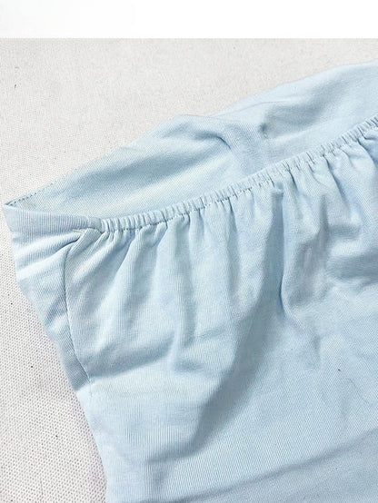 トップヘムチューブラインストーン装飾文字グラマラスY2Kブルーアシンメトリー